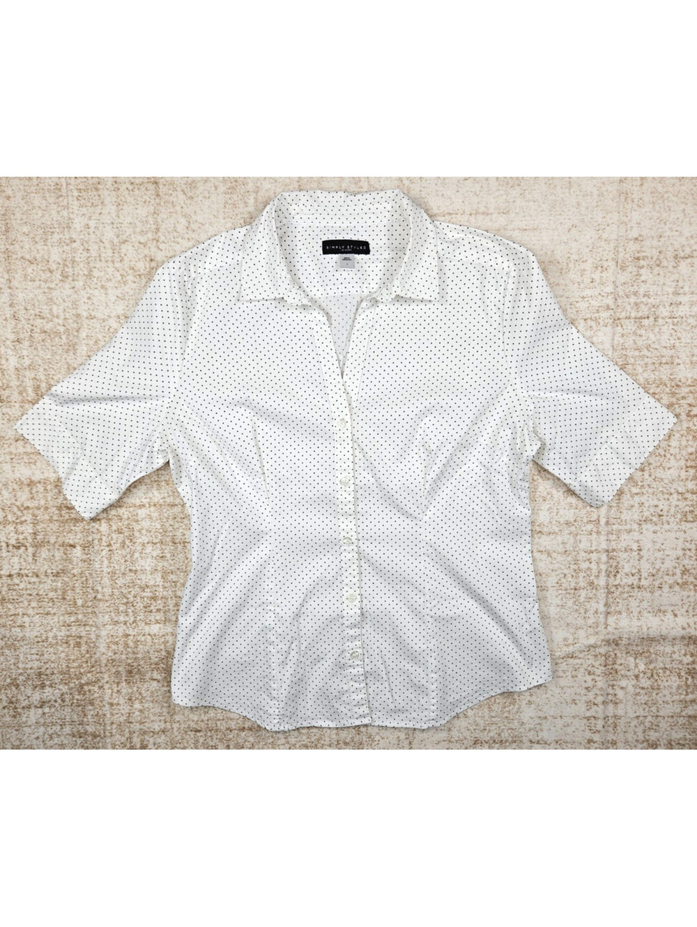 Simply Style by Sears Womens Size L Button-Up White Shirt With Black Polka Dots
